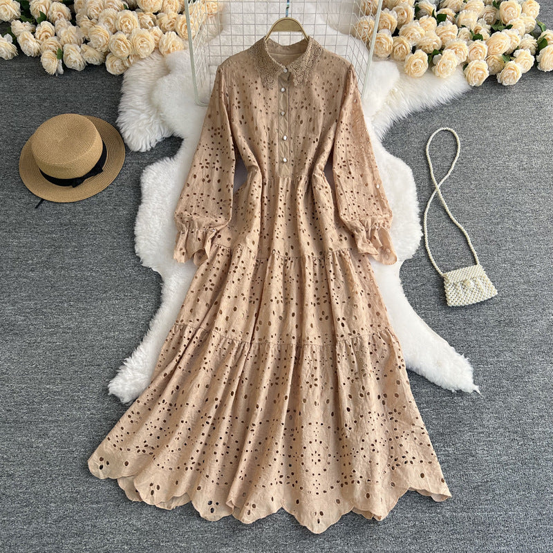 Women's High Waist Cut-Out Lace Dress in White, Khaki, Pink & Yellow