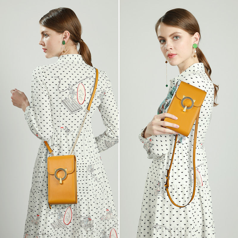 Mini Ladies Trendy Crossbody Chain Phone Bag in Yellow & Beige