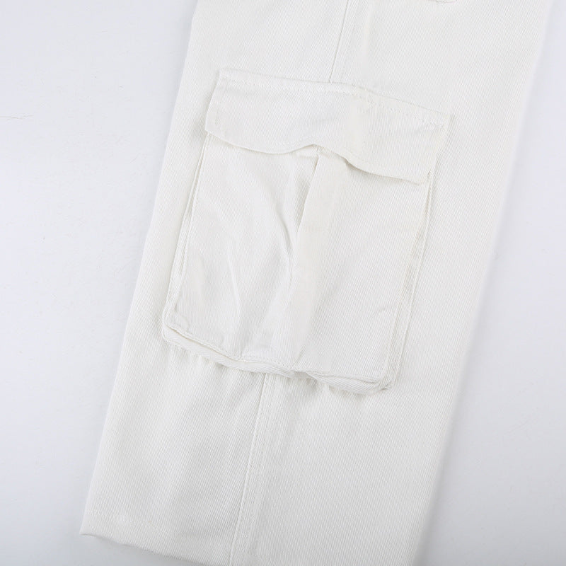 Pantalon décontracté droit en jean blanc taille haute