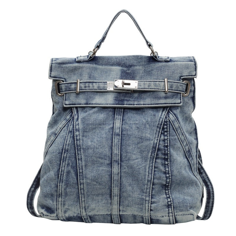 Sac à dos en jean délavé style rétro avec design à la simplicité urbaine