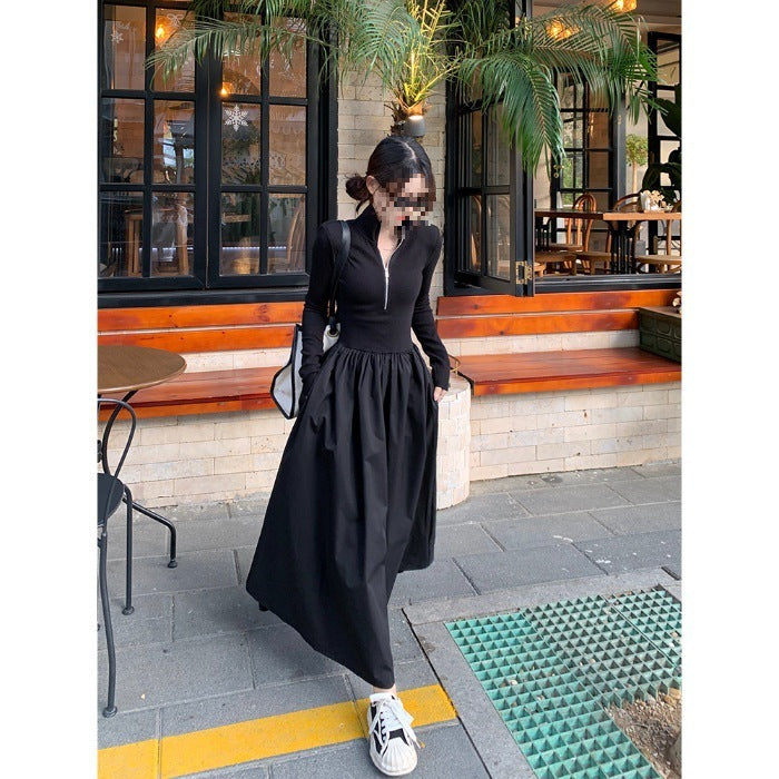 Fashionable Black Knitted A-Line Dress for Women
