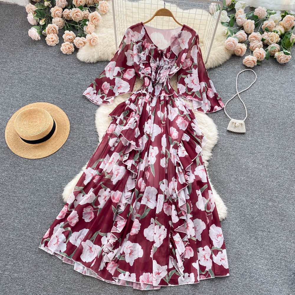 Tea Break French Retro Chiffon High Waist Dress
