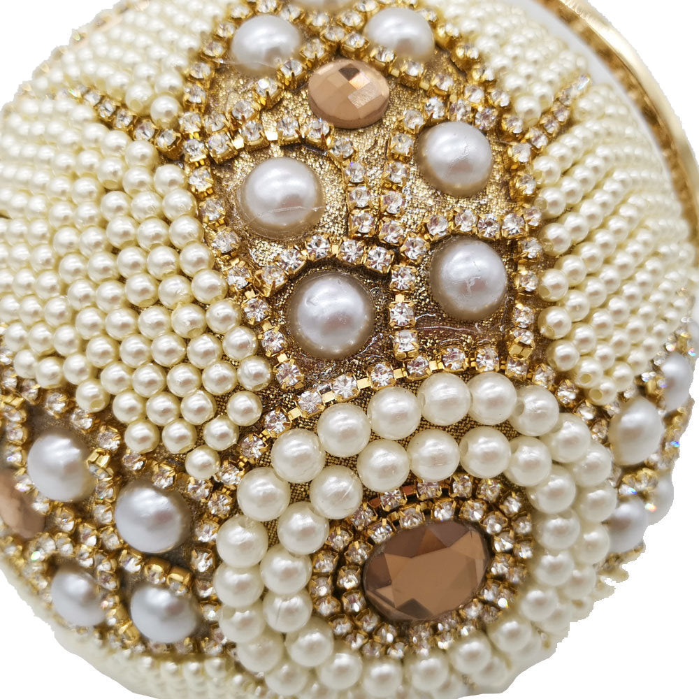 Round Pearl Tote Bag for Women with Diamond Accent