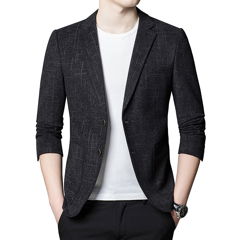 Men's Slim Elastic Casual Suit Top with Two-Button Suit Collar