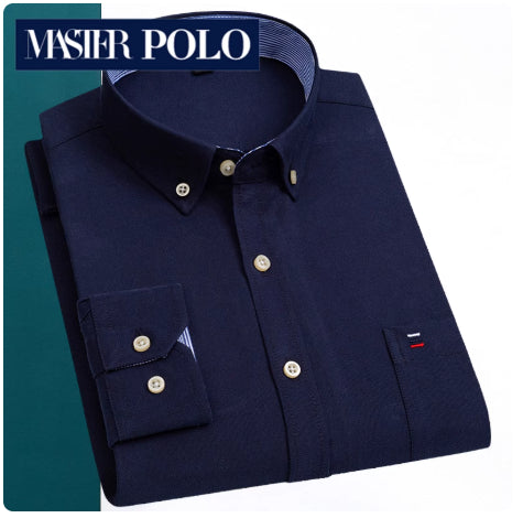 قميص رجالي متوسط ​​العمر بأكمام طويلة من القطن الخالص بنقشة مربعات