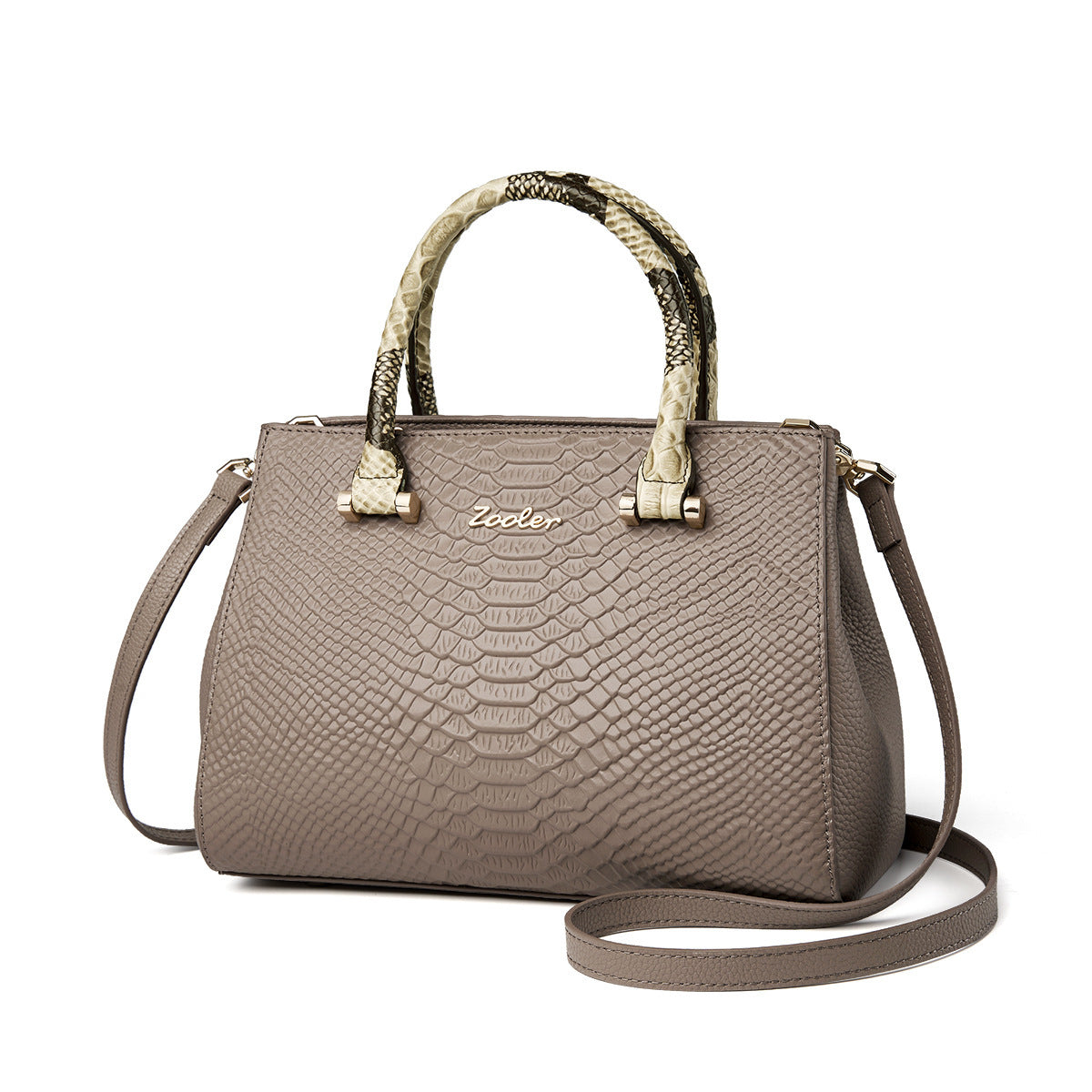 Women's Genuine Leather Handbag - Soft Cowhide, 26x13x19 cm, Black & Khaki