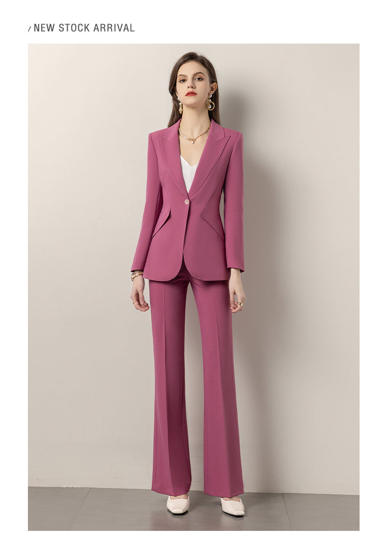 Ensemble tailleur femme rose printanier coupe ajustée