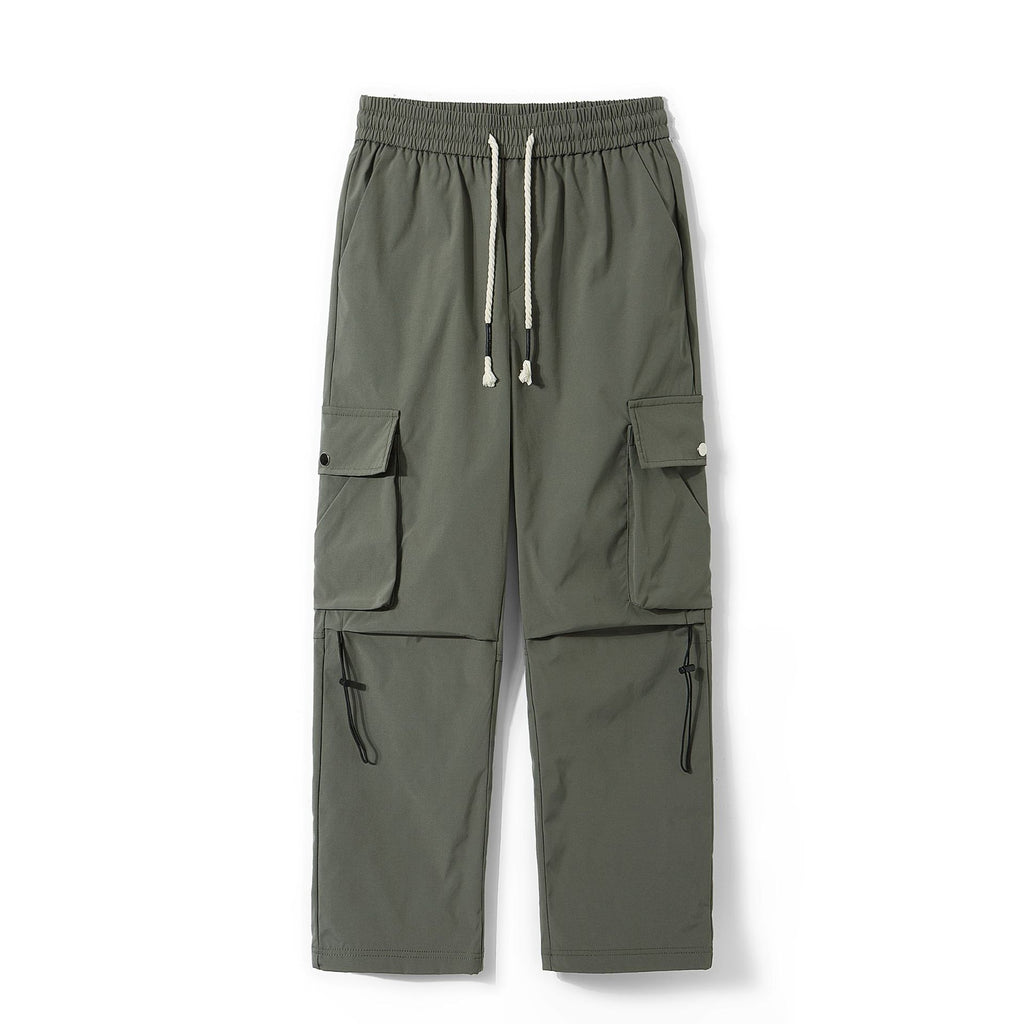 Pantalon décontracté coupe droite ample pour homme en polyester noir et vert