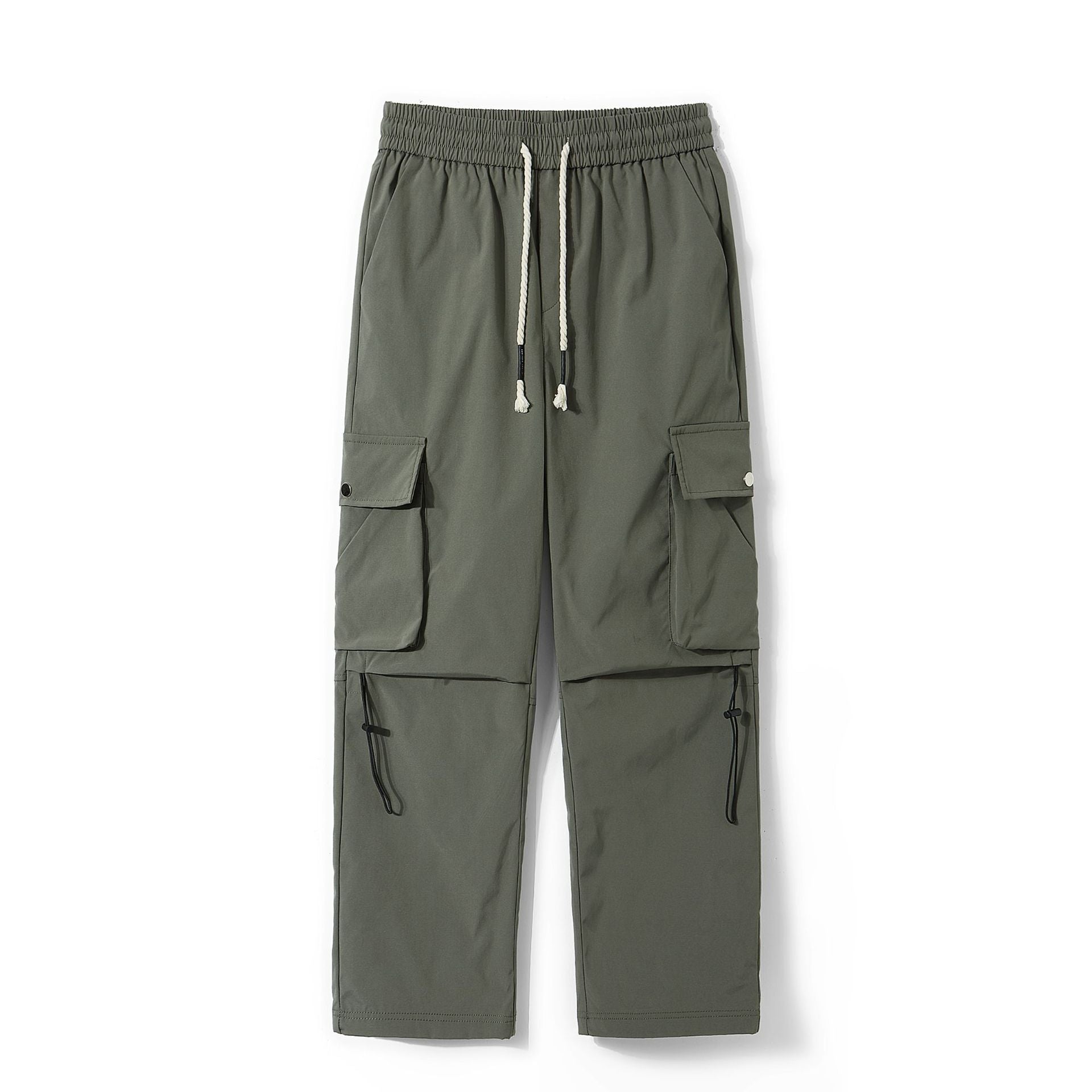 Men's Loose Wide Leg Straight Casual Pants in Black & Green Polyester