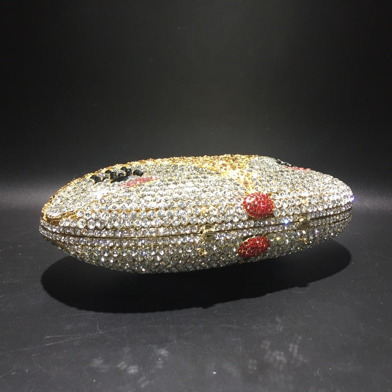 Gold Fox Rhinestone Hollow Metal Crystal Dinner Bag 21cm