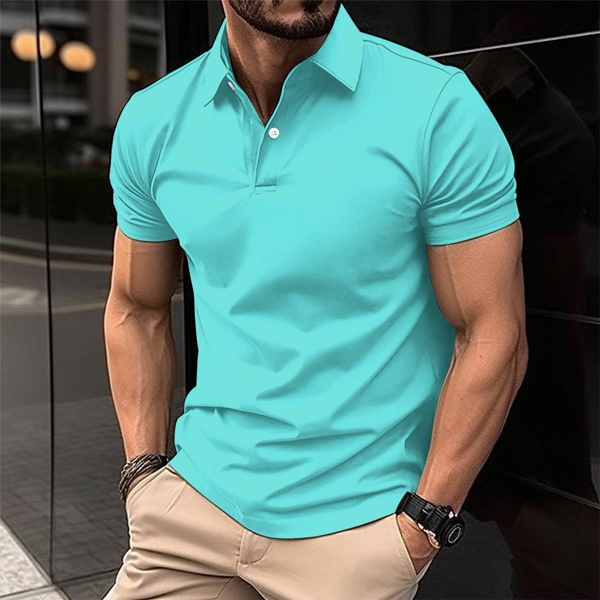 Men's Summer Short Sleeve Cotton Blend Polo Shirt