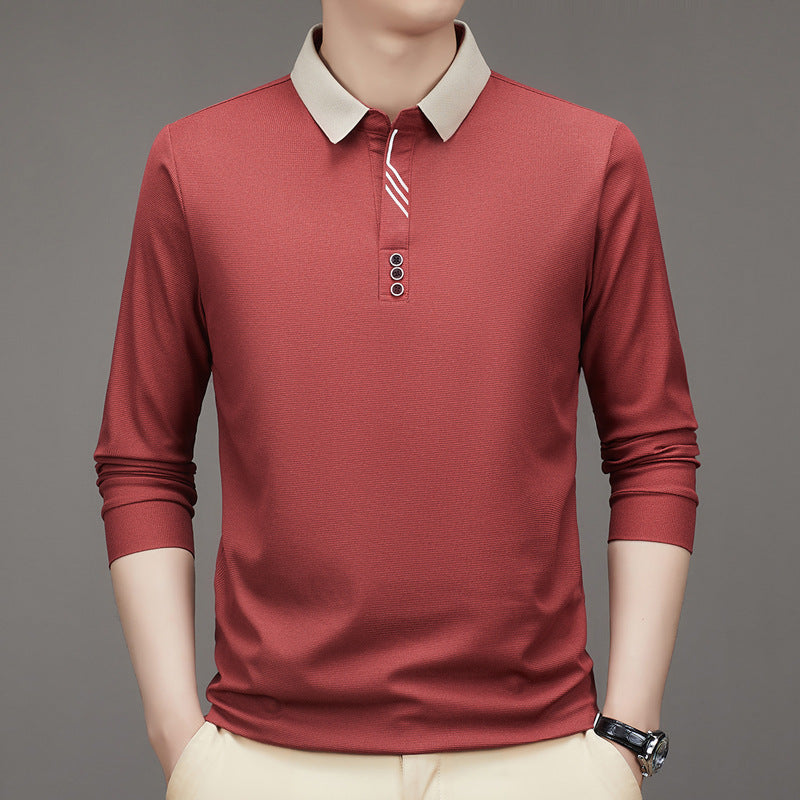 Men's Autumn Business Fit Solid Color Polo Collar Shirt
