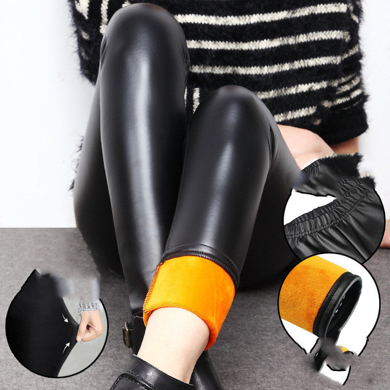 Pantalon en similicuir et velours, pantalon en cuir stretch polaire pour femme