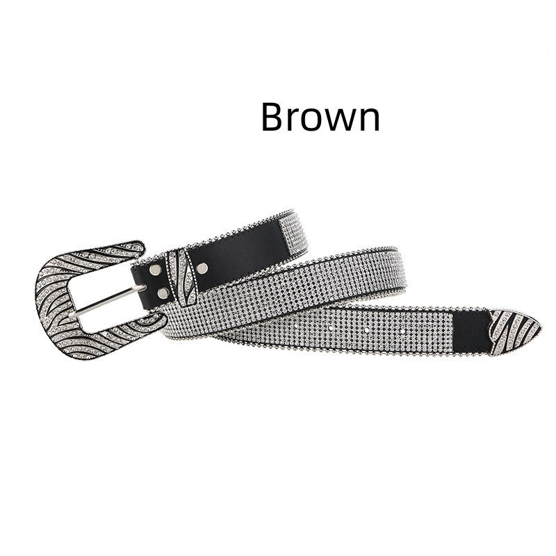 Women's Zebra Pattern Diamond Belt with PU Buckle