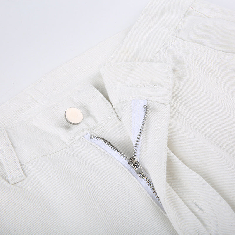 Pantalon décontracté droit en jean blanc taille haute