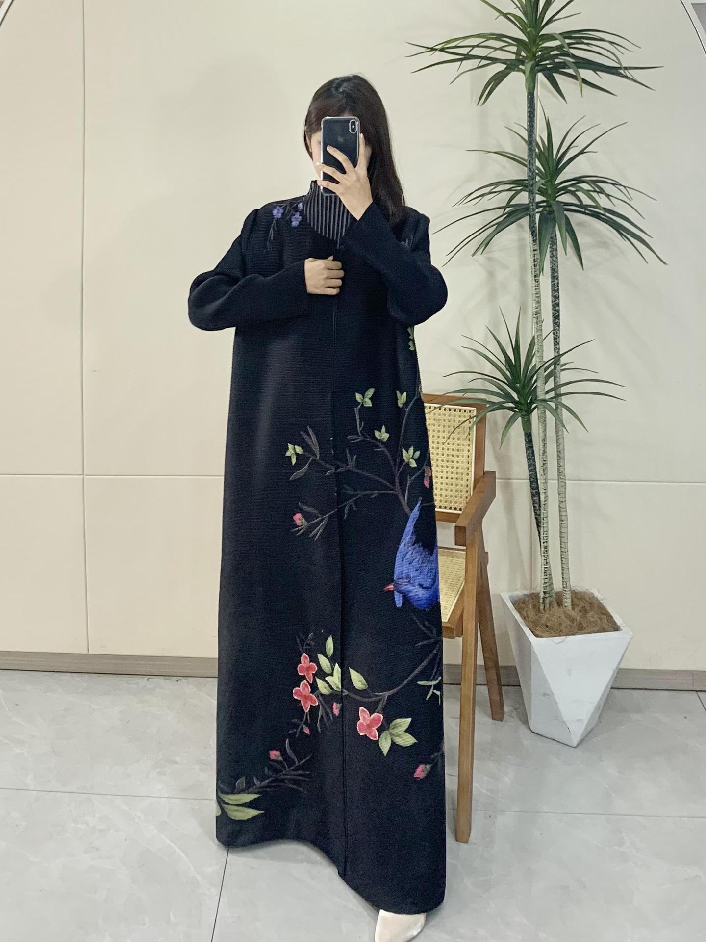 Pleated Print Fashionable All-match Lace-up Loose Arabian Abaya Robe