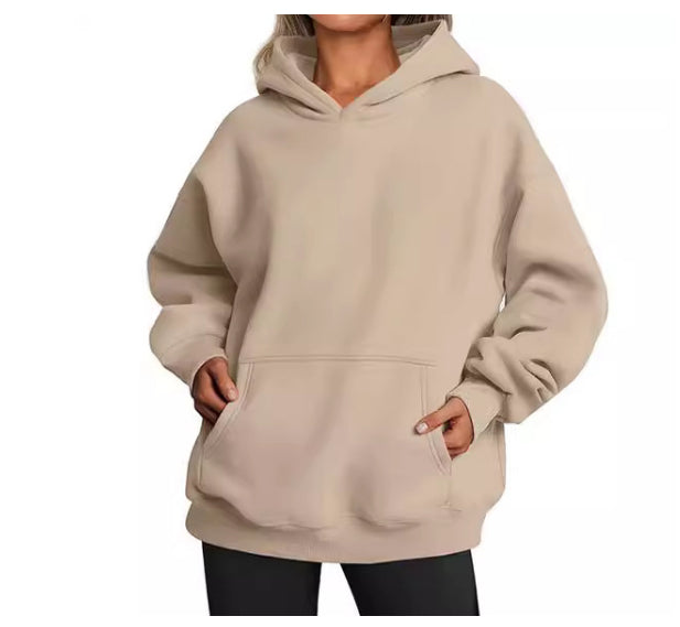 Sweat-shirt à capuche oversize uni avec poches pour femme - Pullover, Polyester, S-XXL