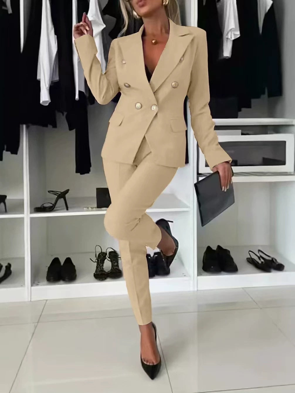 Women's Office Business Set Polyester Coat and Pants
