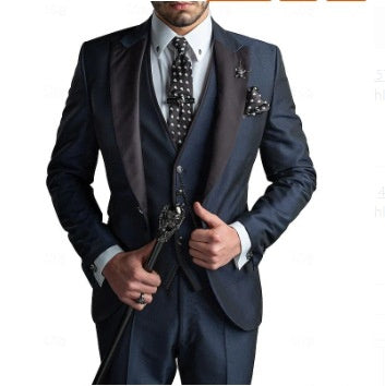 Men's Wine Red Slim Fit Three-Piece Wedding Suit