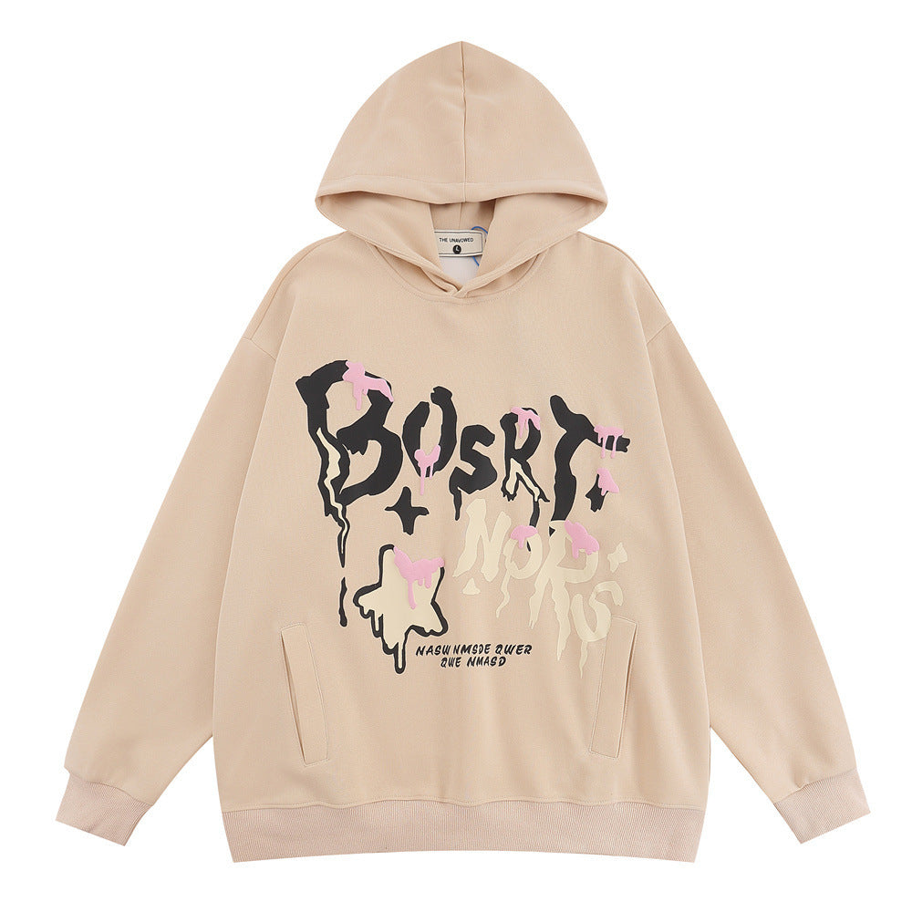 Sweat à Capuche en Coton avec Lettres Graffiti et Imprimé en Relief pour Homme, Coloris Noir, Rouge Rosé, Kaki