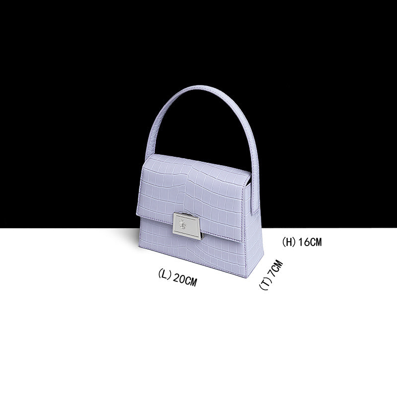 Sac à main français en cuir de vachette imprimé crocodile 20 cm avec bandoulière réglable
