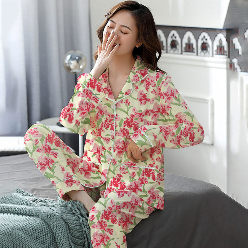 Elegant Women's Autumn Winter Cotton-Like Long Sleeve Two-Piece Pajama Set