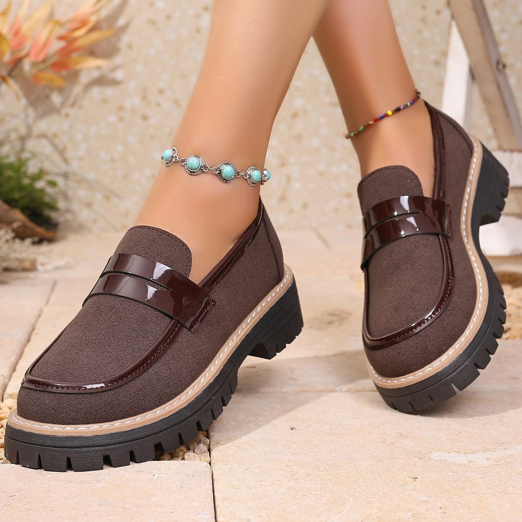 Plus Size Casual Matte Chunky Heel Platform Loafers for Women