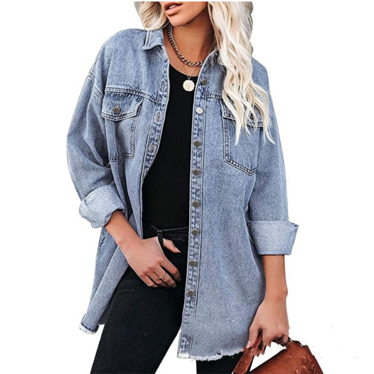 Women's Pure Blue Denim Jacket Casual Commuter Jacket