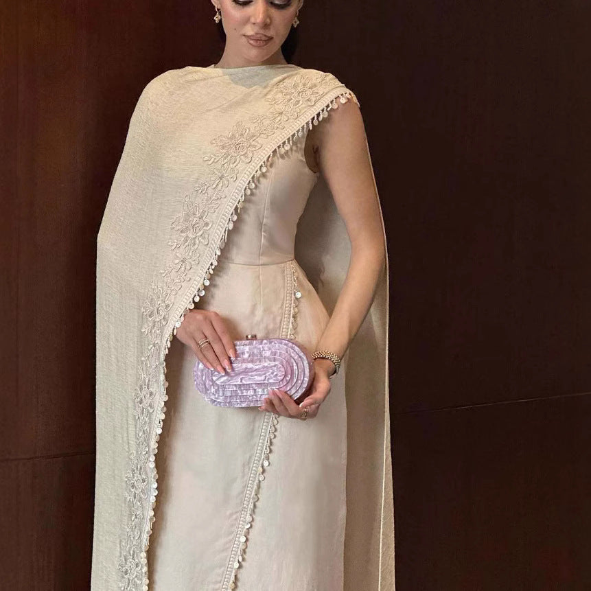 Ensemble Robe et Jupe Traditionnel Deux Pièces en Polyester Abricot pour Femme