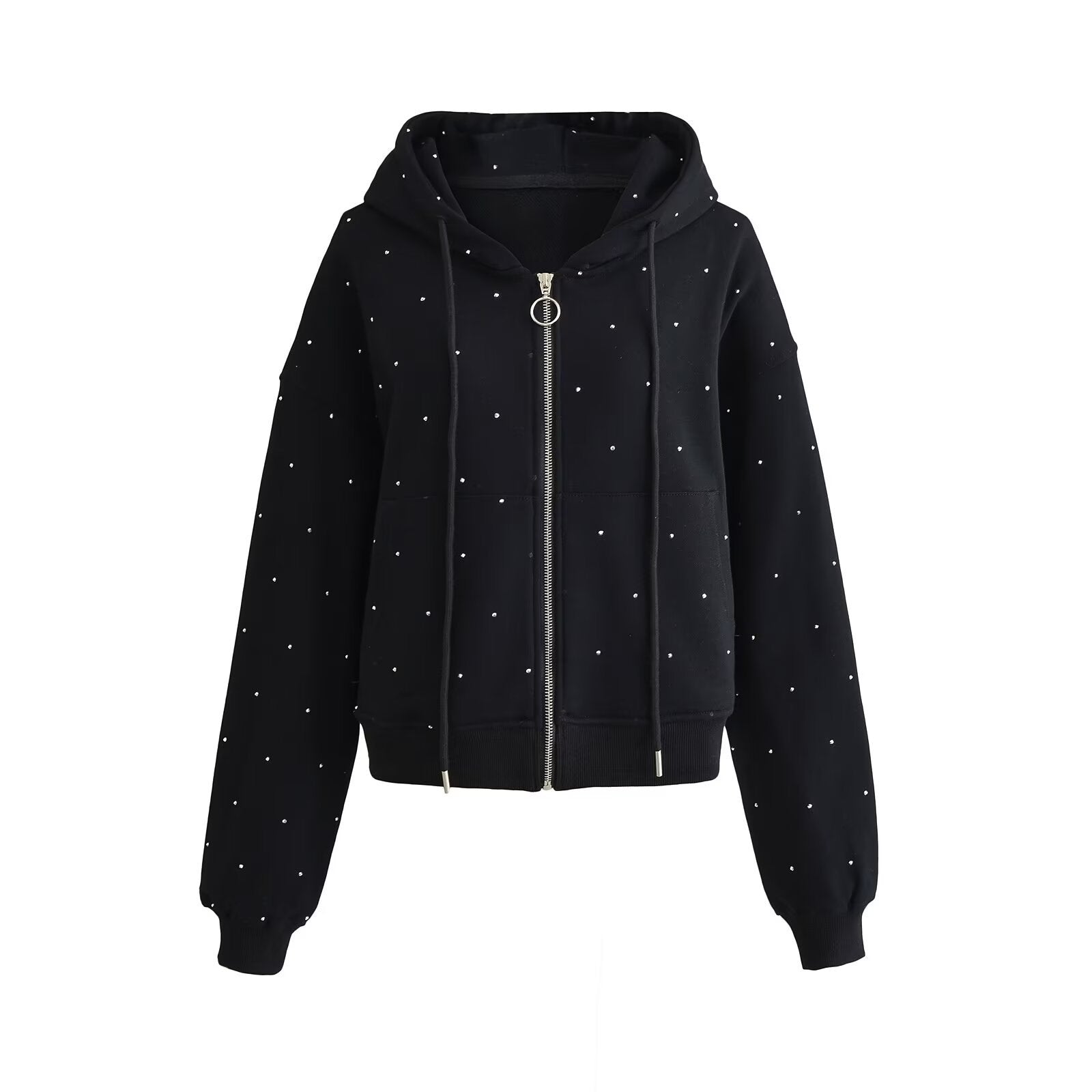 Gilet Cardigan Femme à Capuche avec Strass Étoilés et Cordons de Serrage