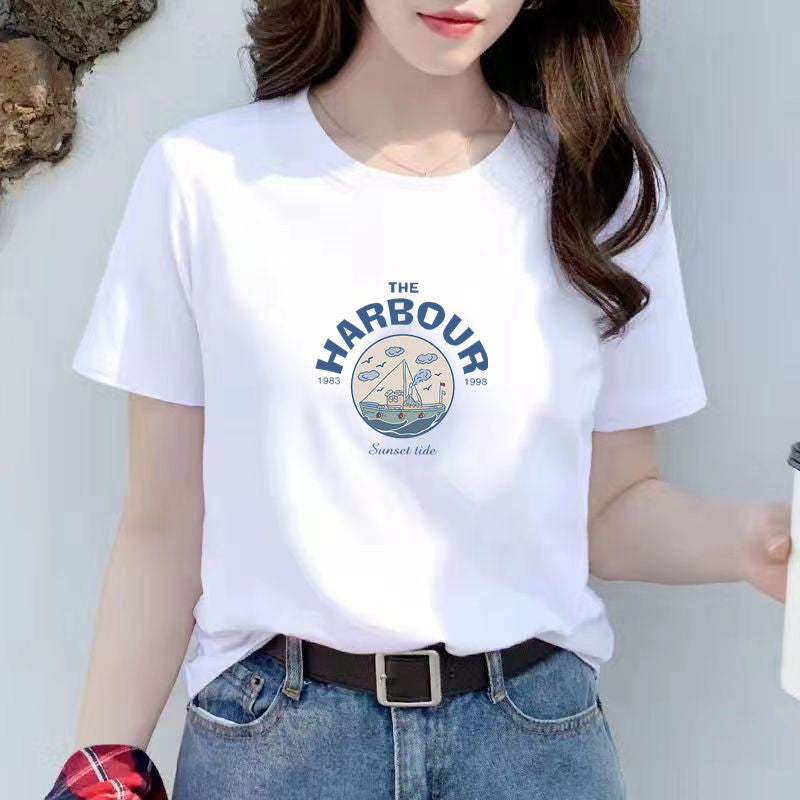 T-shirt blanc en coton à manches courtes coupe ample pour femme
