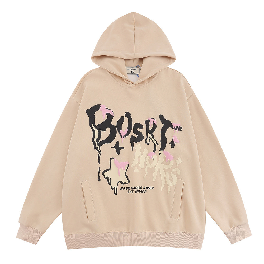 Sweat à Capuche en Coton avec Lettres Graffiti et Imprimé en Relief pour Homme, Coloris Noir, Rouge Rosé, Kaki