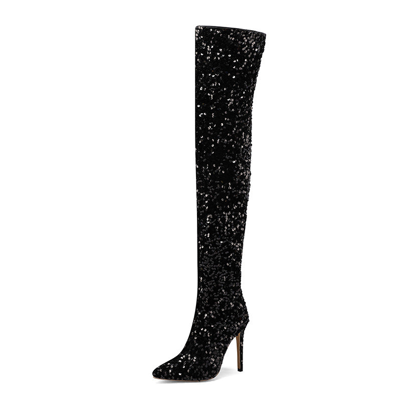 Sequin Side-Zip Over-the-Knee Stiletto Boots for Women
