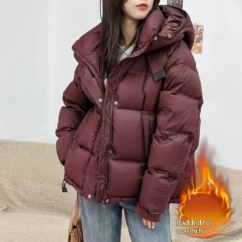 Doudoune Courte Rembourrée à Capuche pour Femme Veste Chaude et Épaisse Rembourrée en Polyester et Coton