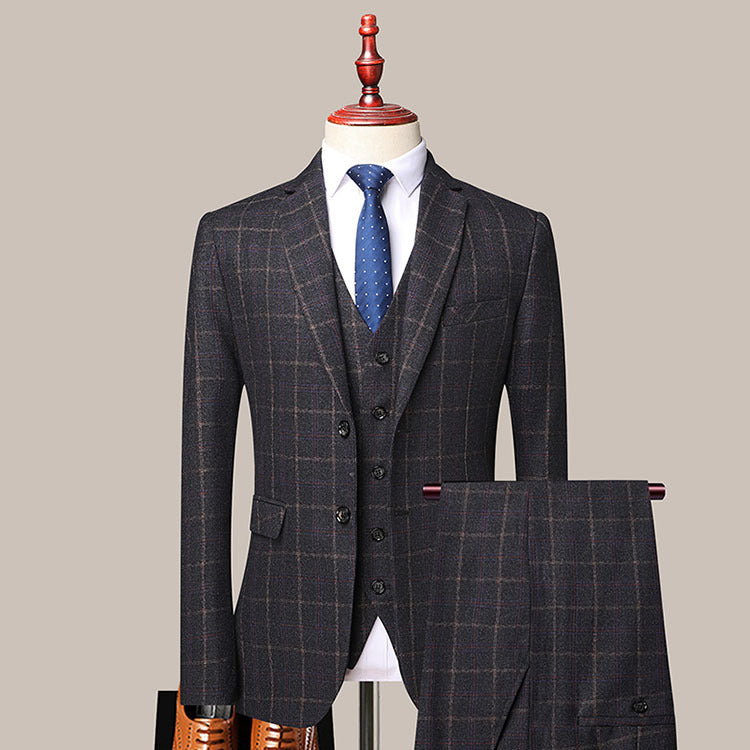 Men's Slim-Fit Three-Piece Wedding Suit in Blue, Navy, Black, Gray
