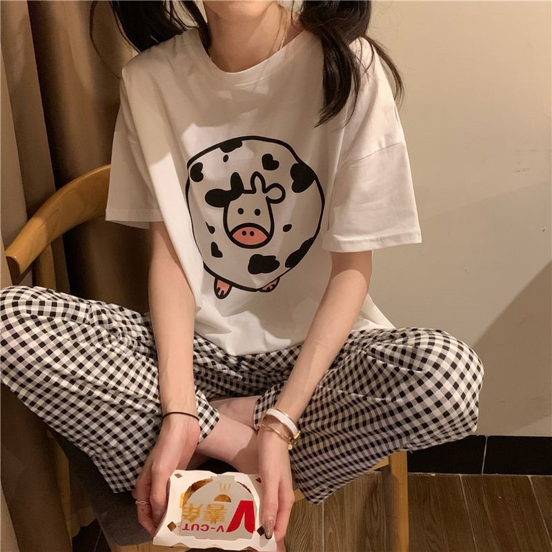Cute Cartoon Milk Silk Pajama Pants for Women – Loose, Casual, Spring & Autumn
