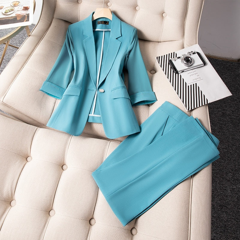 Simple and Capable 3/4 Sleeve Suit with Pants in Lake Blue, Pink, White - Sizes S-4XL