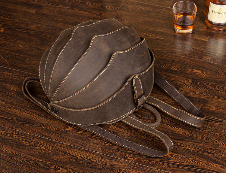 Unisex Retro Vintage Dark Brown Handmade Cowhide Backpack 29x25x15cm