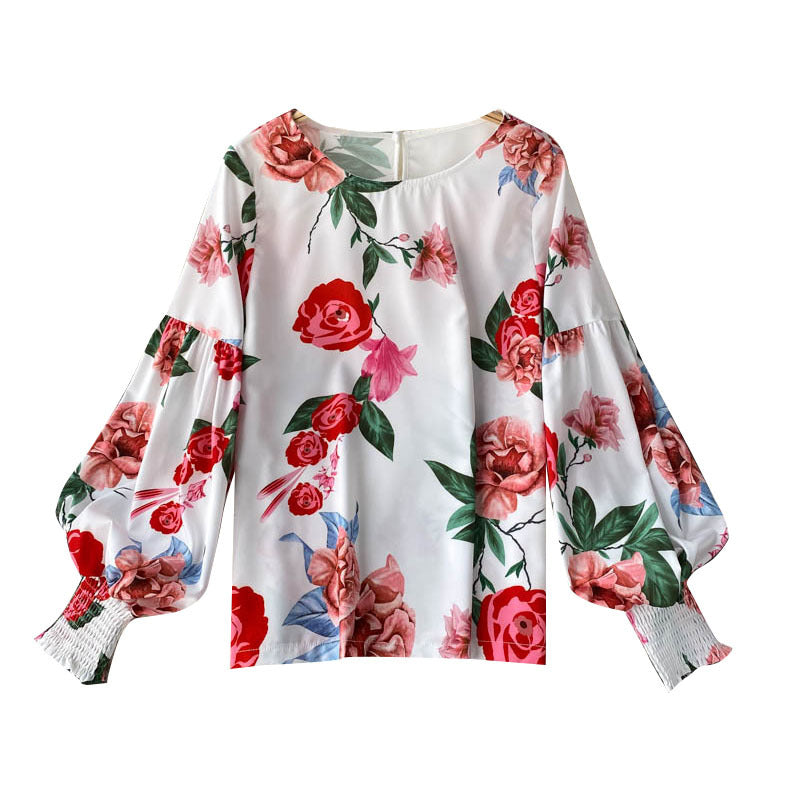 Retro Style White Puff Sleeve Blouse, Medium Length, Loose Fit