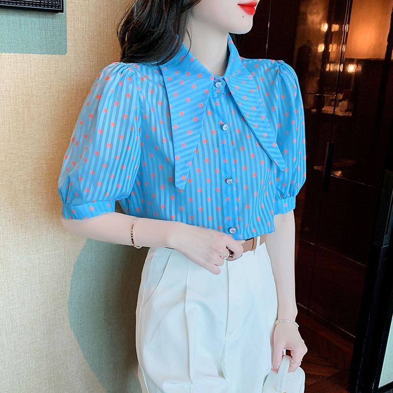 French Style Retro Puff Sleeve Women's Short Sleeve Shirt Summer Design