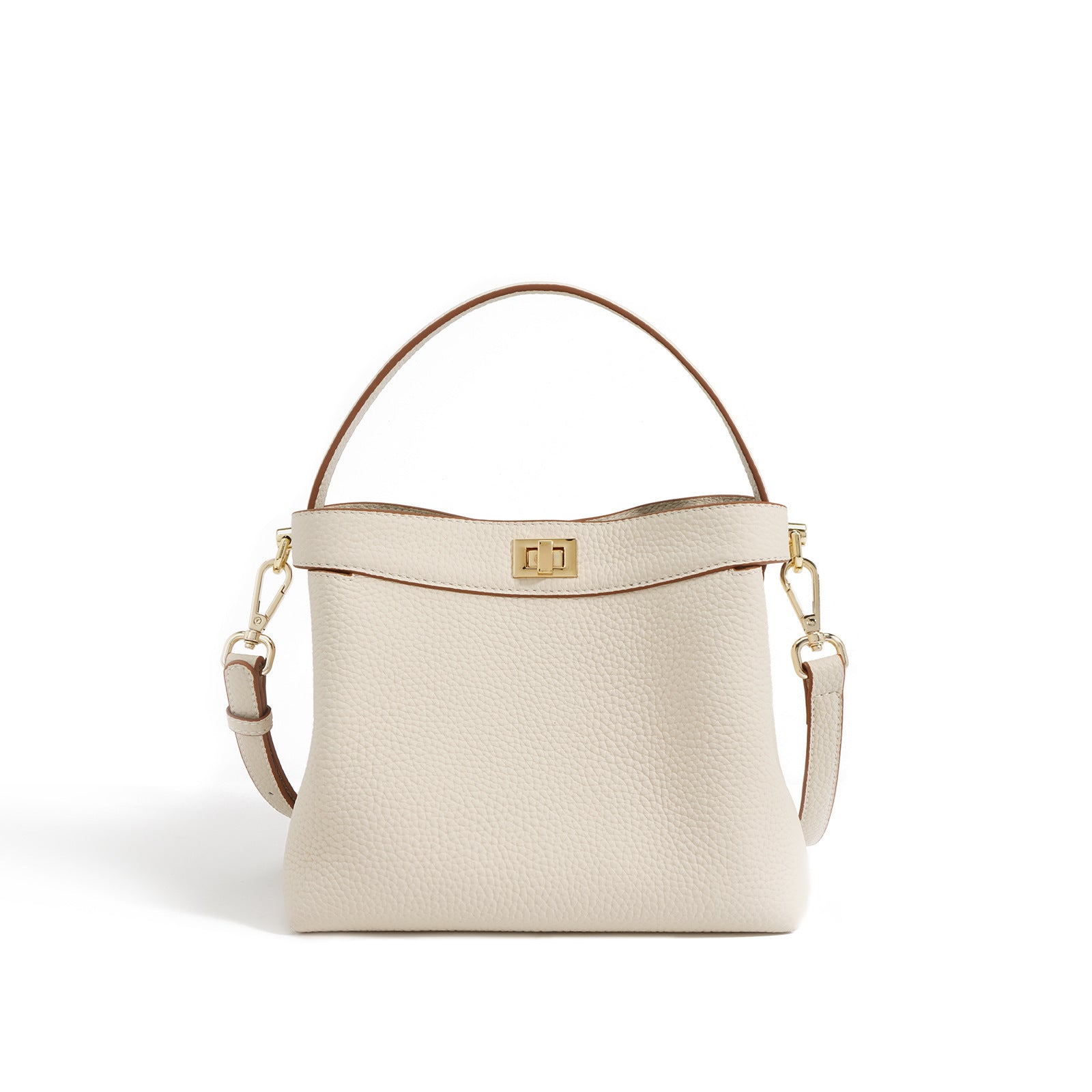 Women's Genuine Leather Bucket Crossbody Bag - Versatile, Simple, 20cm