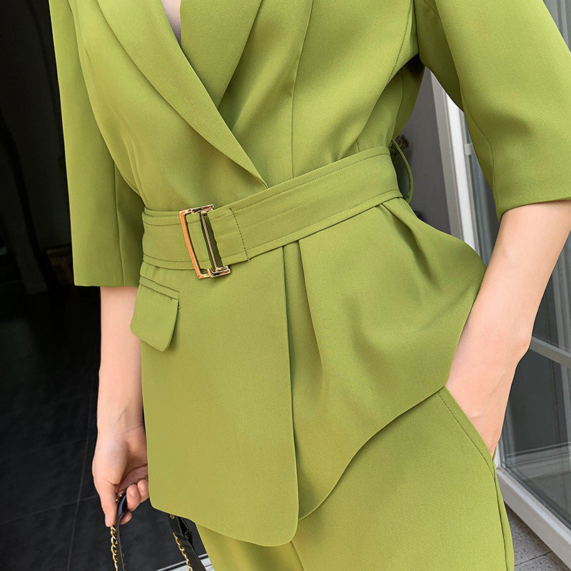 Two-piece Suit With Waistband Design And Waist Slimming