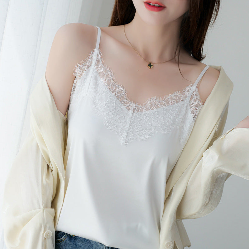 Eyelash Lace Satin Camisole Top for Women