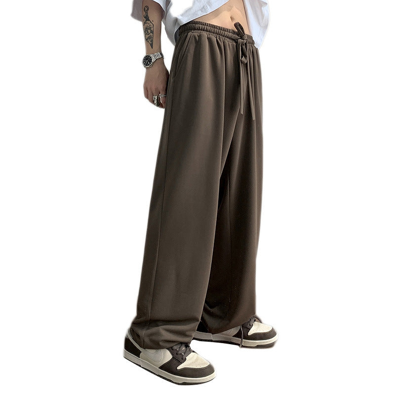 Men's Loose Straight Cotton Blend Pants Summer Fashion Black Brown M-XXL