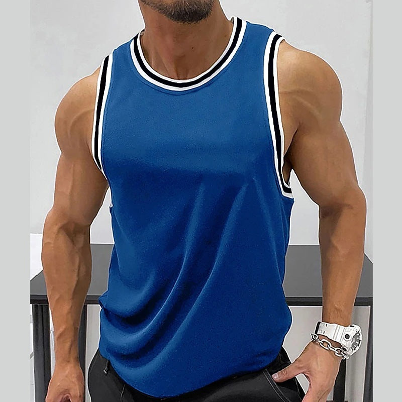 Gilet de fitness côtelé à col rond, couleur unie pour homme
