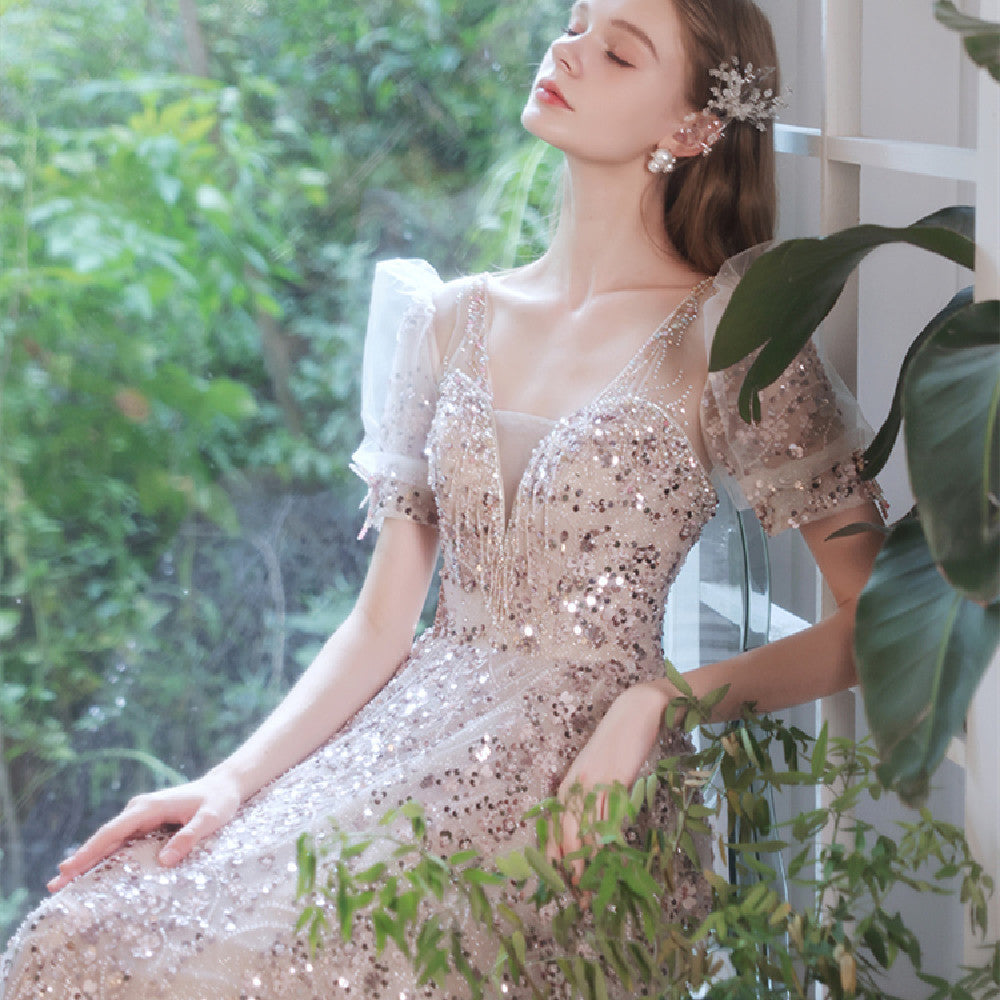 New Bride Pink Strap Cocktail Dress Middle-Waisted Polyester