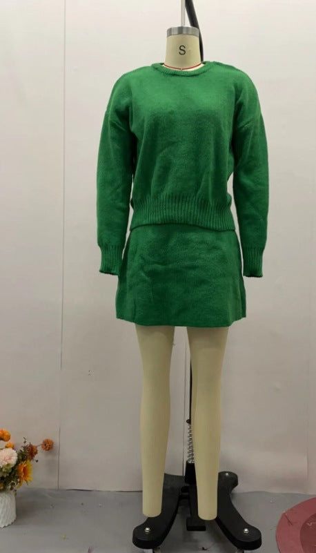 Women’s 2-Piece Knit Sweater Set Long Sleeve Pullover & High Waist Mini Skirt