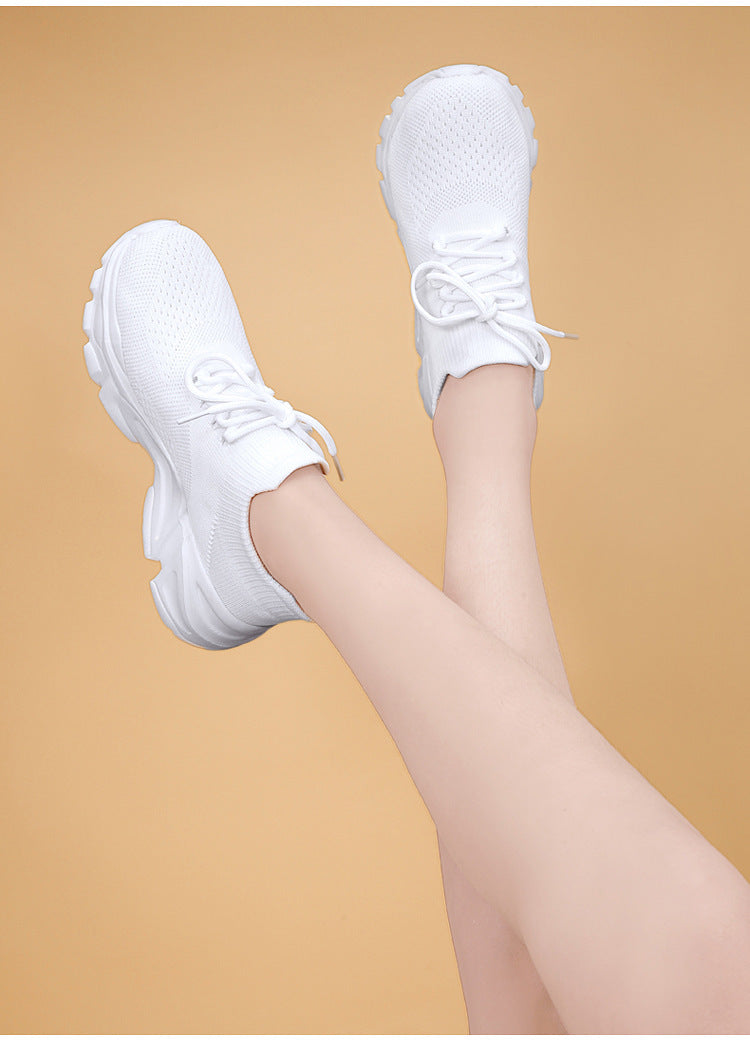 Summer Flyknit Breathable Lightweight Soft Sole Sports Shoes White Mesh