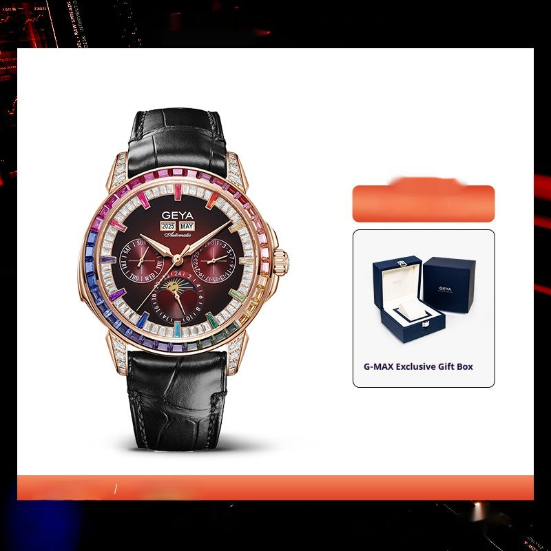 Montre Homme Automatique Multifonctionnelle Étanche Cercle Arc-en-ciel 43mm