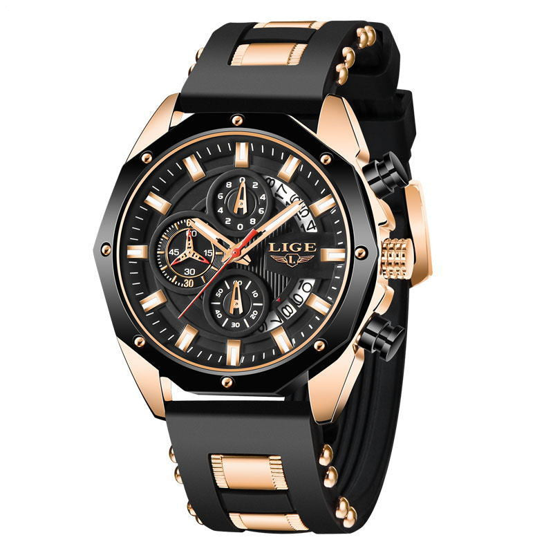 Luxury Mens Silicone Sport Watch Quartz Waterproof Chronograph Date 46mm Dial